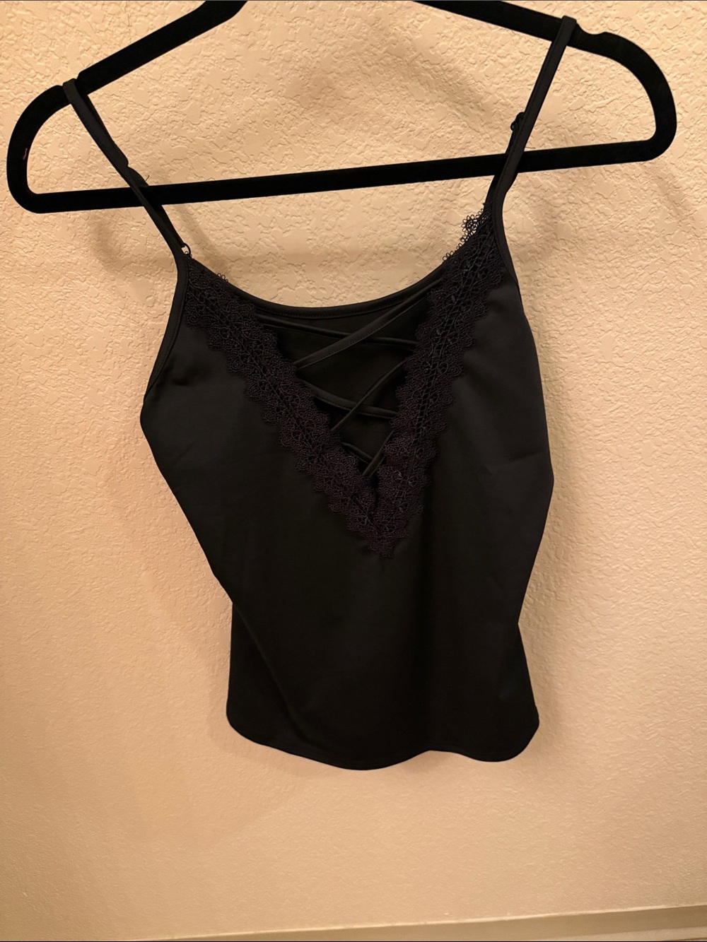 Black Lace-Trim Crisscross Cami Top - Women